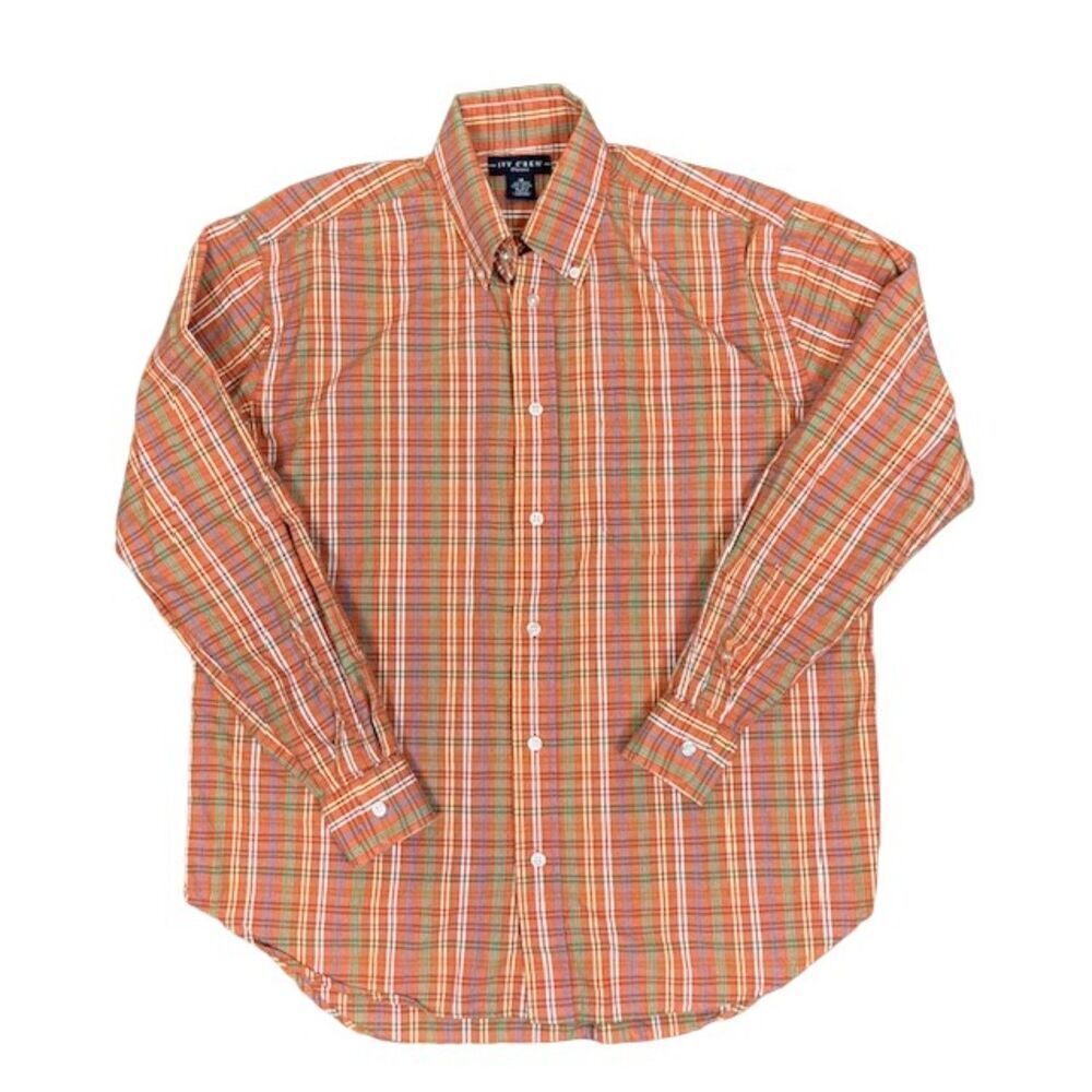 Ivy Crew‎ Classics Button Down Shirt Plaid Long Sleeve Orange Medium Men's Top